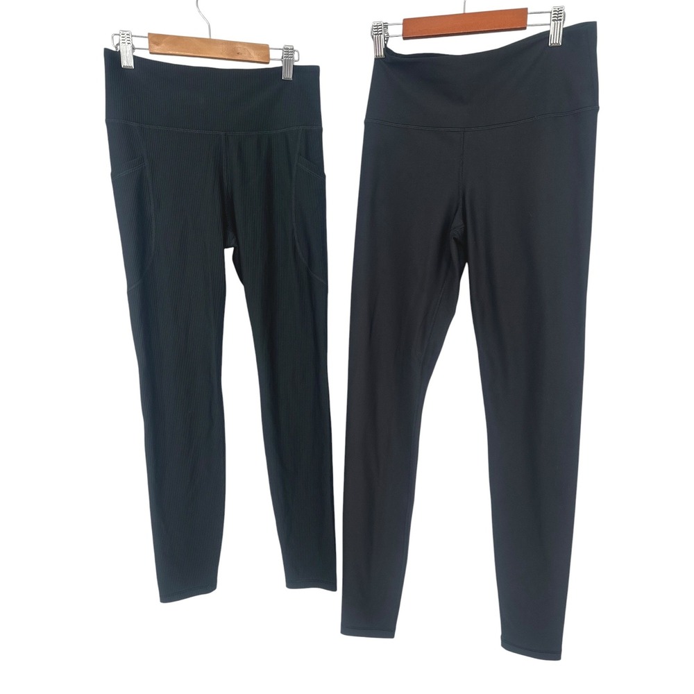 Old Navy Active Leggings Pants Lot Women M Black PowerSoft Go-Dry Athletic 2 Pc